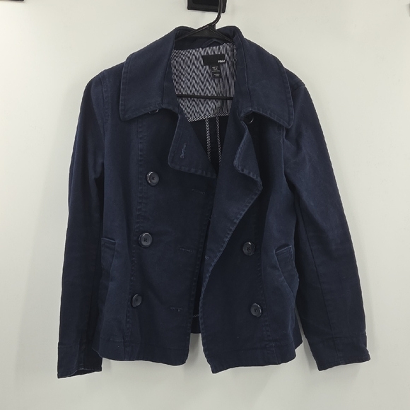 H&M Dark Blue Denim Pea Coat - Picture 1 of 15